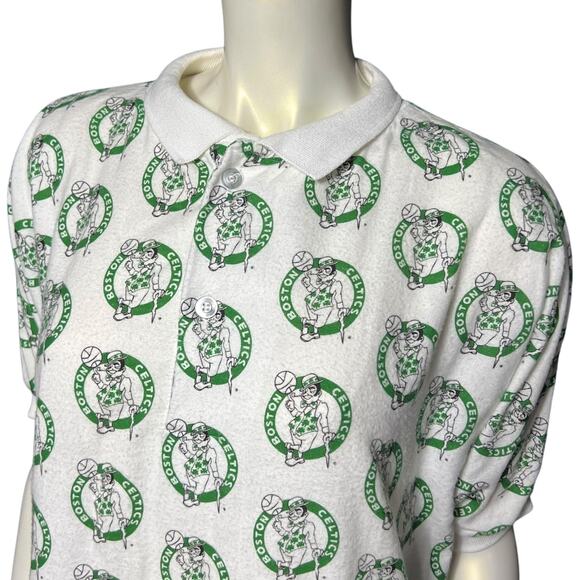Vintage Boston Celtics All-Over Print Polo Dress Nightshirt USA Cotton L 90s - Picture 7 of 16